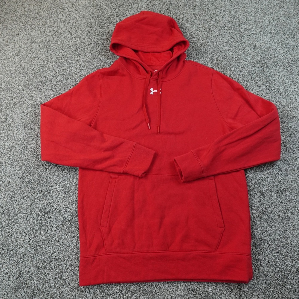Under Armour Hoodie Mens S Red Loose Fleece Pullover Sweatshirt Logo Gym Workout
